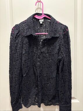 Worthington Black Lace Button-Down Shirt
